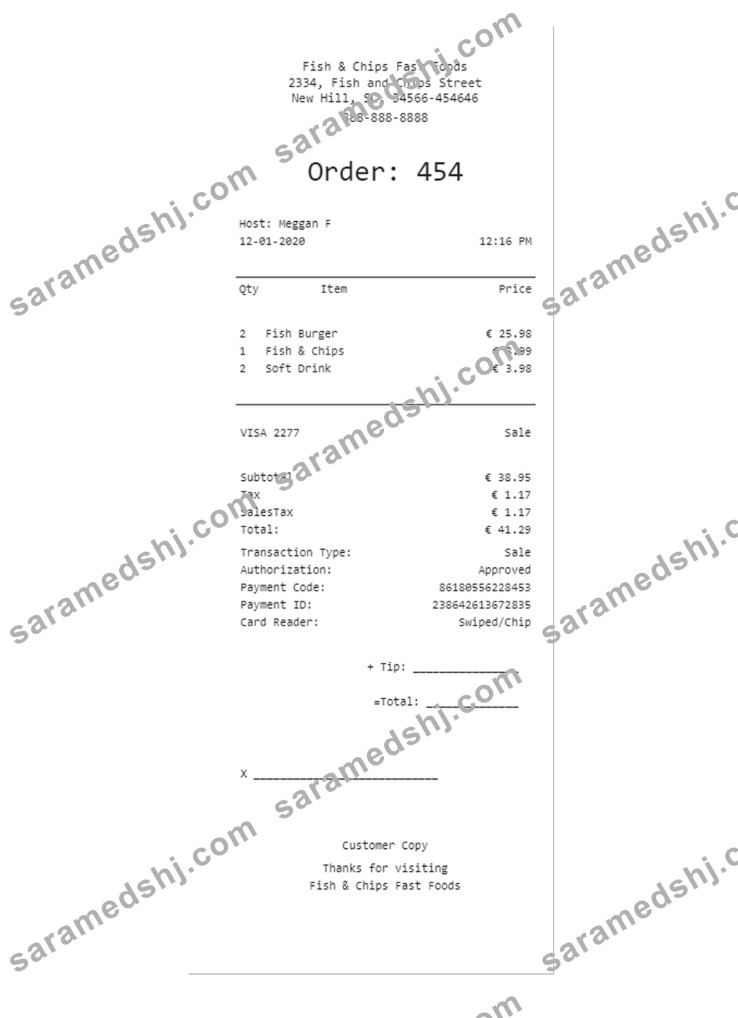 FAST FOOD payment receipt